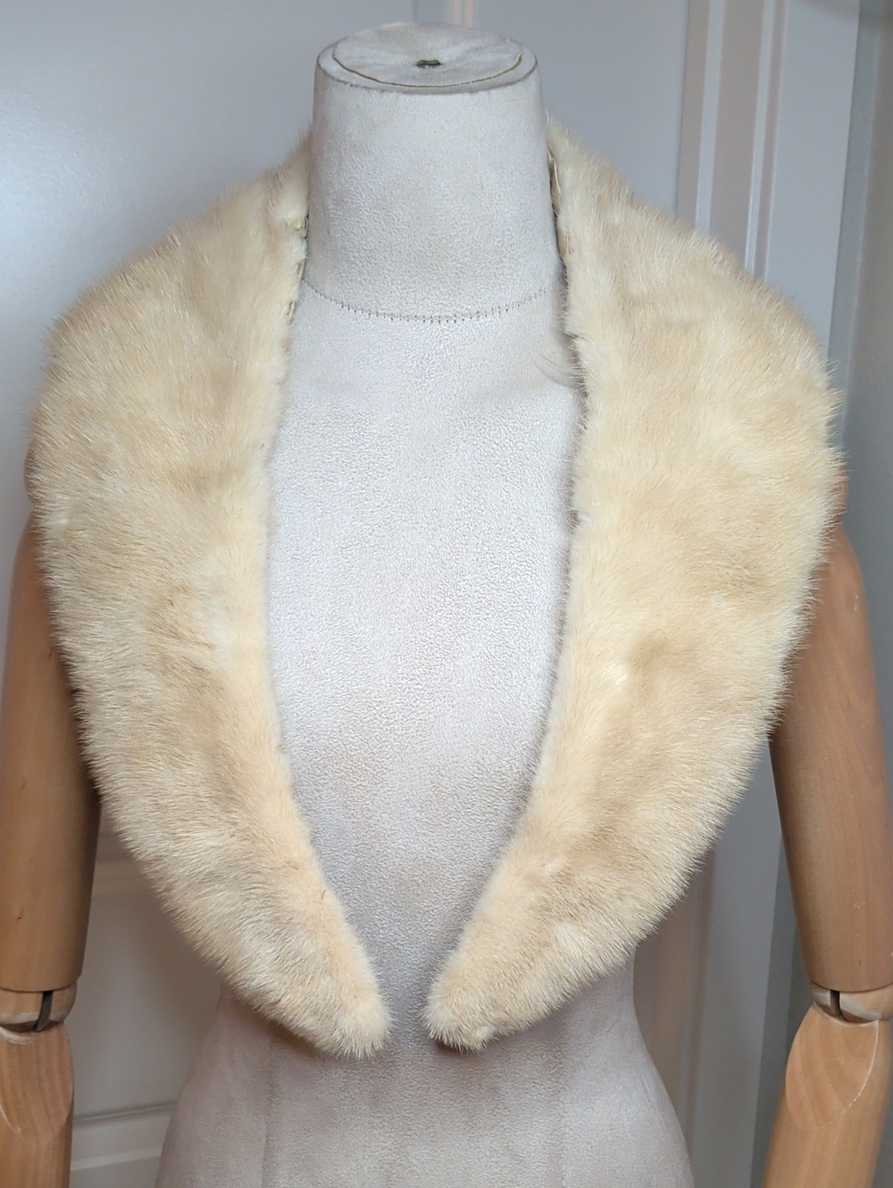 Vintage 50s Cream Real Fur Collar Ivory Detachable Coat Collar 36"